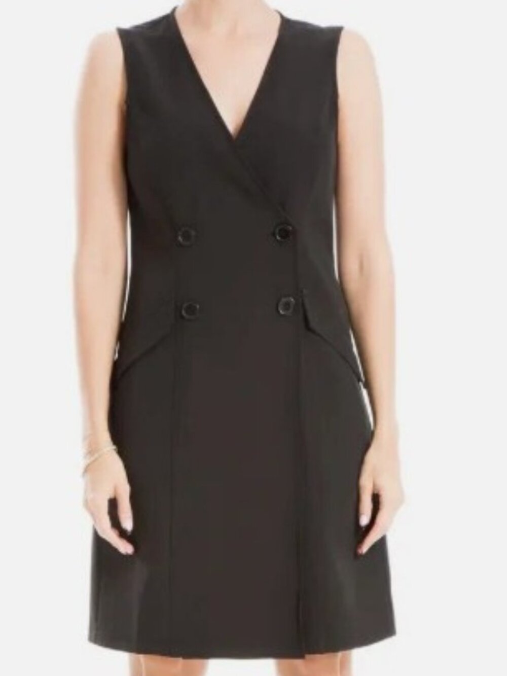 Max Studio Sleeveless Double Breasted Twill Blazer Dress Black Medium